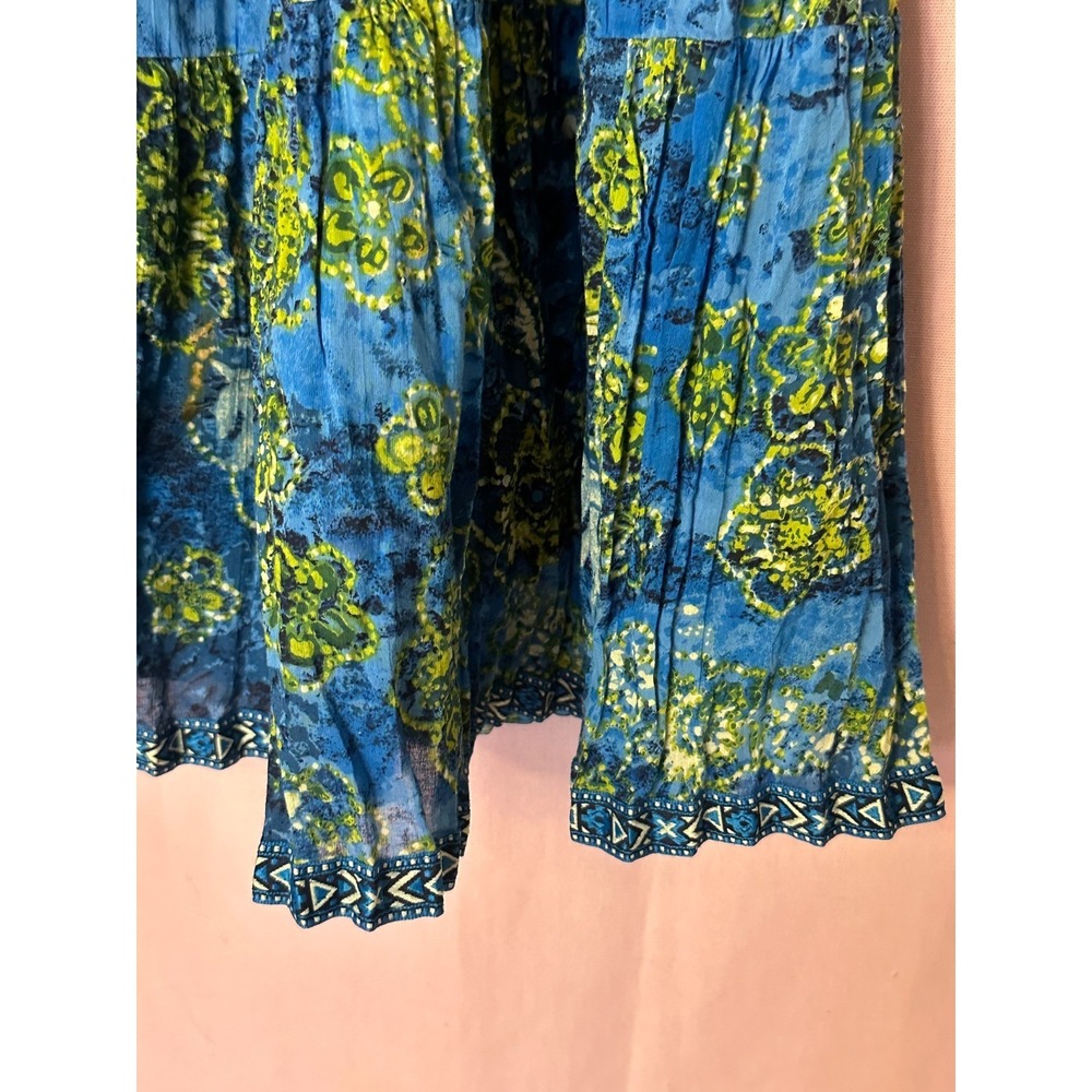 VTG 90s Prairie Chambray Tiered Midi Skirt Jean Cottagecore Festival 12 Tradwife - Picture 4 of 7